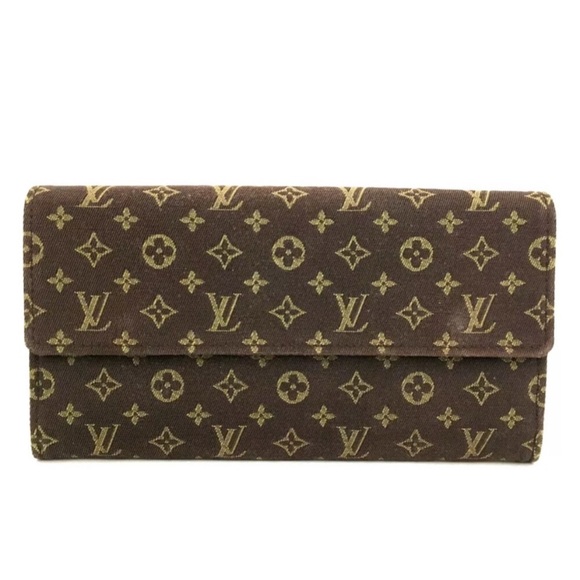 Louis Vuitton Handbags - LOUIS VUITTON LV Mini Lin Brown and Gold Denim Monogram Sarah Wallet